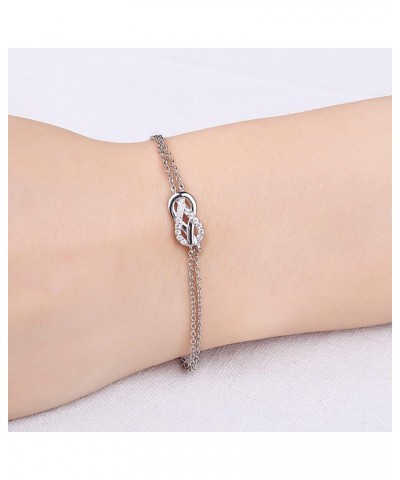 Double Infinity Knot Cubic Zirconia Adjustable Link Bolo Bracelet for Women, Love 14k White Gold Plated 925 Sterling Silver B...