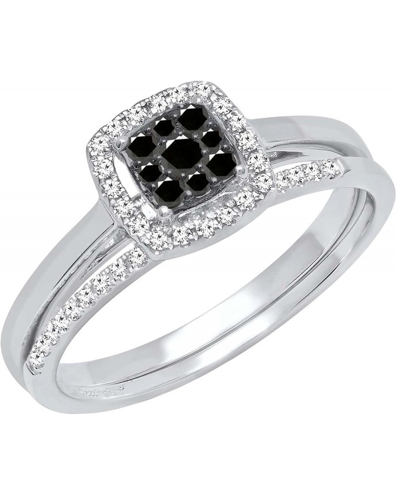 0.30 Carat Round Black & White Diamond Square Cluster Wedding Ring Set for Women in 10K Gold 6.5 White Gold $192.34 Sets