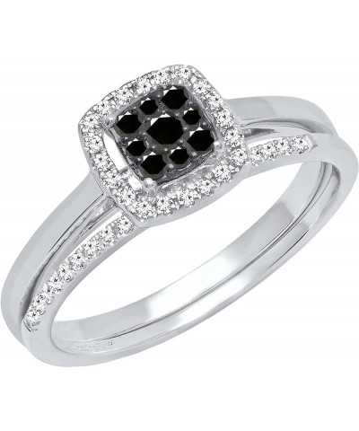 0.30 Carat Round Black & White Diamond Square Cluster Wedding Ring Set for Women in 10K Gold 6.5 White Gold $192.34 Sets