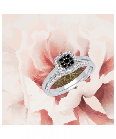 0.30 Carat Round Black & White Diamond Square Cluster Wedding Ring Set for Women in 10K Gold 6.5 White Gold $192.34 Sets