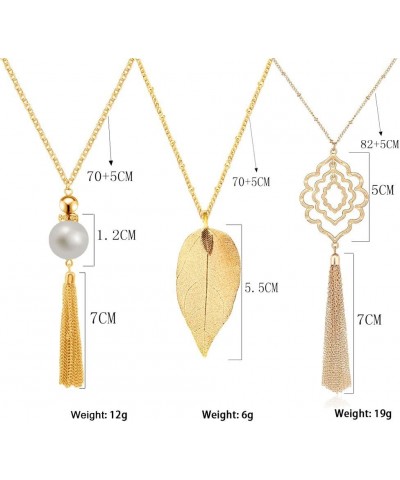 3PCS Long Pendant Necklaces for Women Knot Disk Circle Tassel Statement Sweater Necklace Set Gold-3P $14.50 Necklaces