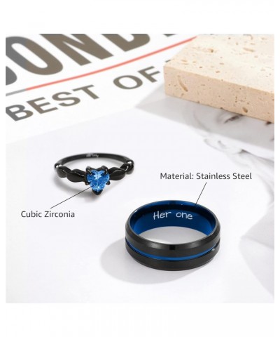 Personalized Couple Rings Promise Rings for Him and Her Custom Ring Set Wedding Bands Engagement Rings for Couples 2 PCS Blue...