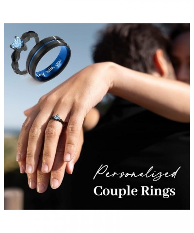 Personalized Couple Rings Promise Rings for Him and Her Custom Ring Set Wedding Bands Engagement Rings for Couples 2 PCS Blue...