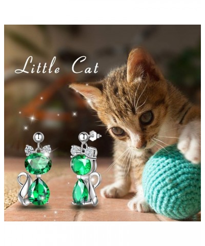 925 Sterling Silver Cat Necklace/Earrings Women Cute Animal Cats Jewelry Sets Crystal Cubic Zirconia Jewellery Green-1 dangle...