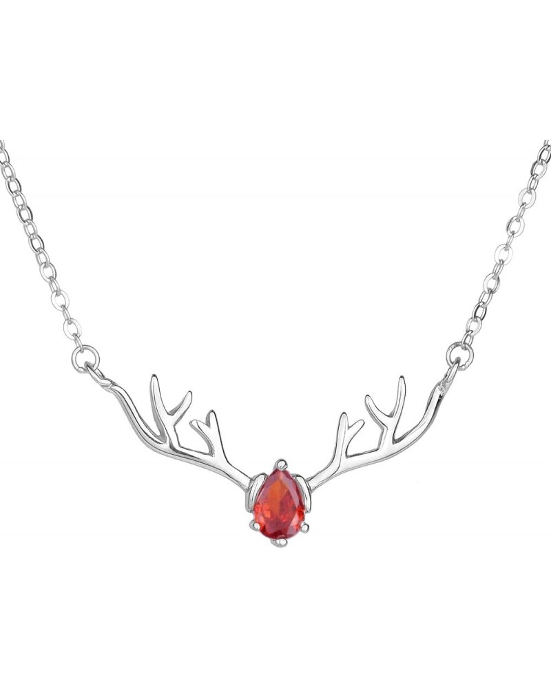 Deer Antlers Necklace for Women Dainty Silver Plated Teardrop Birthstone Deer Necklace Pendant Deer Charm Necklaces for Women...