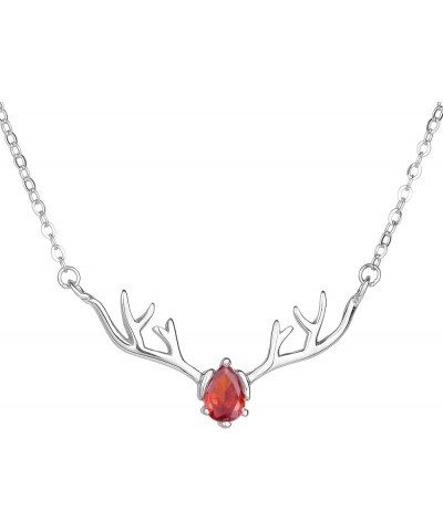 Deer Antlers Necklace for Women Dainty Silver Plated Teardrop Birthstone Deer Necklace Pendant Deer Charm Necklaces for Women...