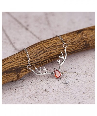 Deer Antlers Necklace for Women Dainty Silver Plated Teardrop Birthstone Deer Necklace Pendant Deer Charm Necklaces for Women...