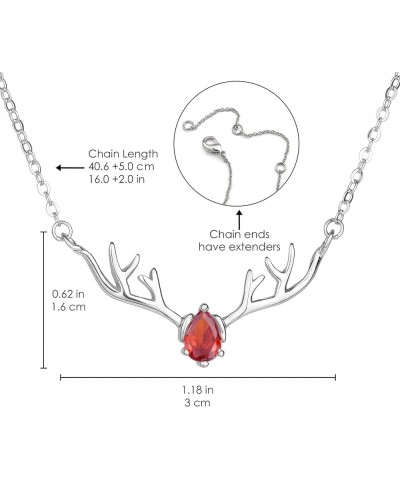 Deer Antlers Necklace for Women Dainty Silver Plated Teardrop Birthstone Deer Necklace Pendant Deer Charm Necklaces for Women...