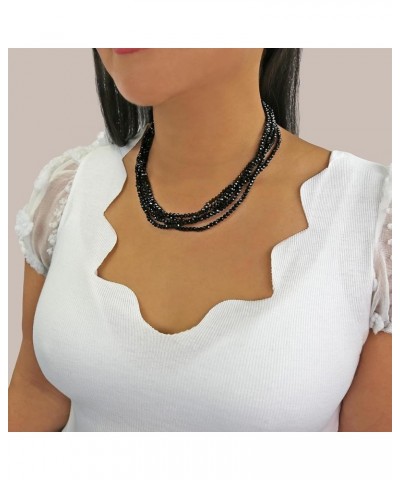 Multi-Strand Layered Bib Collar Statement Beaded Crystal Necklace. Jet Black $12.08 Necklaces