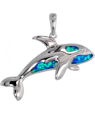 Sterling Silver Synthetic Opal Killer Whale Necklace for Women CZ Accent Hand Inlay 1 1/4 inch tall Blue Opal_NO CHAIN $27.36...