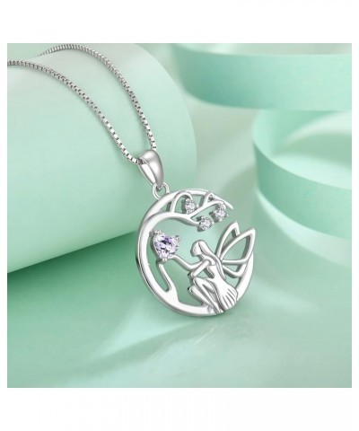 Guardian Angel Necklace for Women 925 Sterling Silver Tree of Life Necklace Birthstone Created Gemstone Pendant Jewelry Gifts...