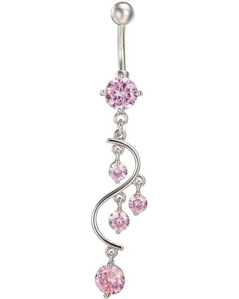 Hsakess S Shaped Dangle Belly Button Rings Artificial Crystal Navel Rings Piercing Rings for Women,Five Colors, 5.6cm Pink $3...