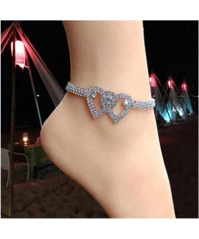 Rhinestone Heart Anklet Bracelet for Women Girls Crystal Tennis Chain Love Heart Anklet,Adjustable Boho Foot Chain Anklet for...