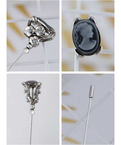 Vintage Inspired Silver Hat Pin Hollow-out Design Long Stick Pin Victorian Lady Cameo Brooch Maiden Flower Fashion Accessorie...