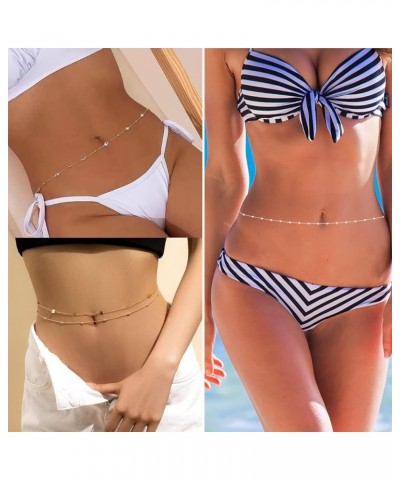 Waist Chain for Women 18K Gold Plated Adjustable Pearl Sexy Belly Chain Plus Size Beach Bikini Body Chain Body Jewelry E-Pear...