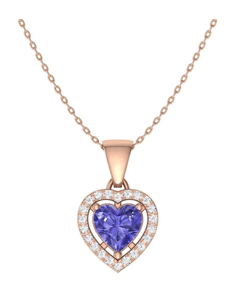 Natural and Certified Gemstone and Diamond Heart Petite Necklace in 14k Solid Gold | 0.45 Carat Pendant with 18 Inch Chain Va...