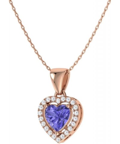 Natural and Certified Gemstone and Diamond Heart Petite Necklace in 14k Solid Gold | 0.45 Carat Pendant with 18 Inch Chain Va...