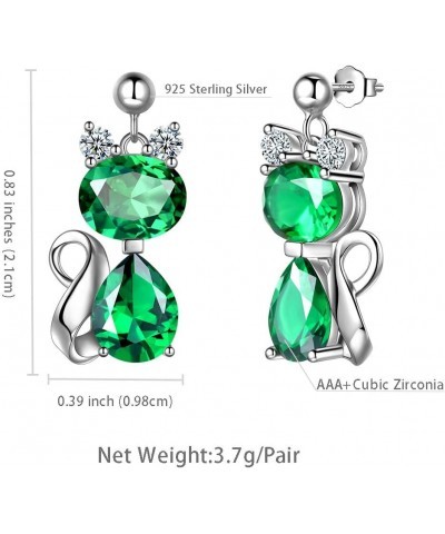 925 Sterling Silver Cat Necklace/Earrings Women Cute Animal Cats Jewelry Sets Crystal Cubic Zirconia Jewellery Green-1 dangle...