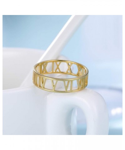 Roman Numerals Hollow Out Stainless Steel Statement Unisex Band Ring Fashion Jewelry Gold $6.49 Rings