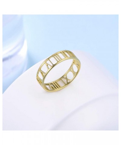 Roman Numerals Hollow Out Stainless Steel Statement Unisex Band Ring Fashion Jewelry Gold $6.49 Rings