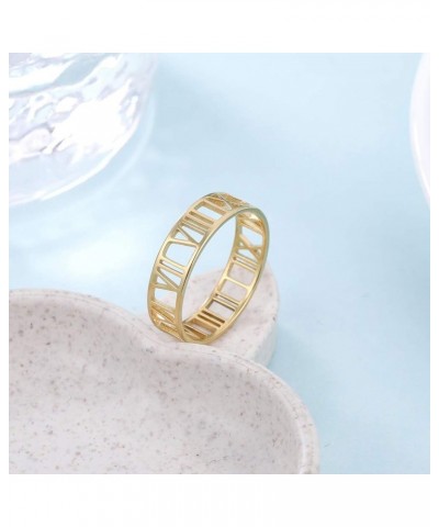 Roman Numerals Hollow Out Stainless Steel Statement Unisex Band Ring Fashion Jewelry Gold $6.49 Rings