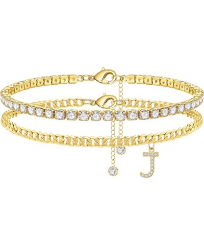 Ankle Bracelets for Women Initial Anklet, 14K Gold Plated Layered Cubic Zirconia Tennis Ankle Bracelets Dainty Letter Initial...