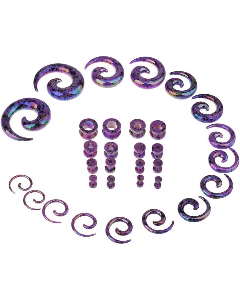 Gauges Kit Glitter Spiral Tapers and Plugs 14G-00G Stretching Kit - 32 Pieces Purple $10.20 Body Jewelry