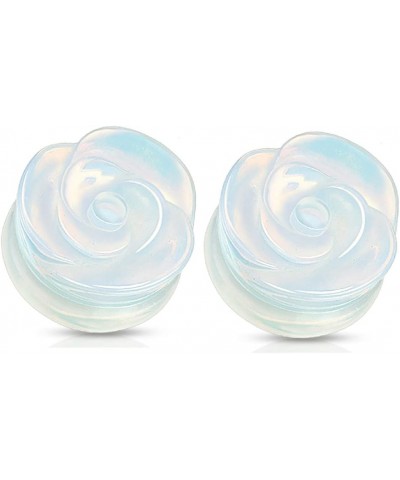 Opalite Rose Carved into Synthetic Opal Semi Precious Single Side Double Flared Plugs, Sold as a Pair 10mm (00GA) $10.84 Body...