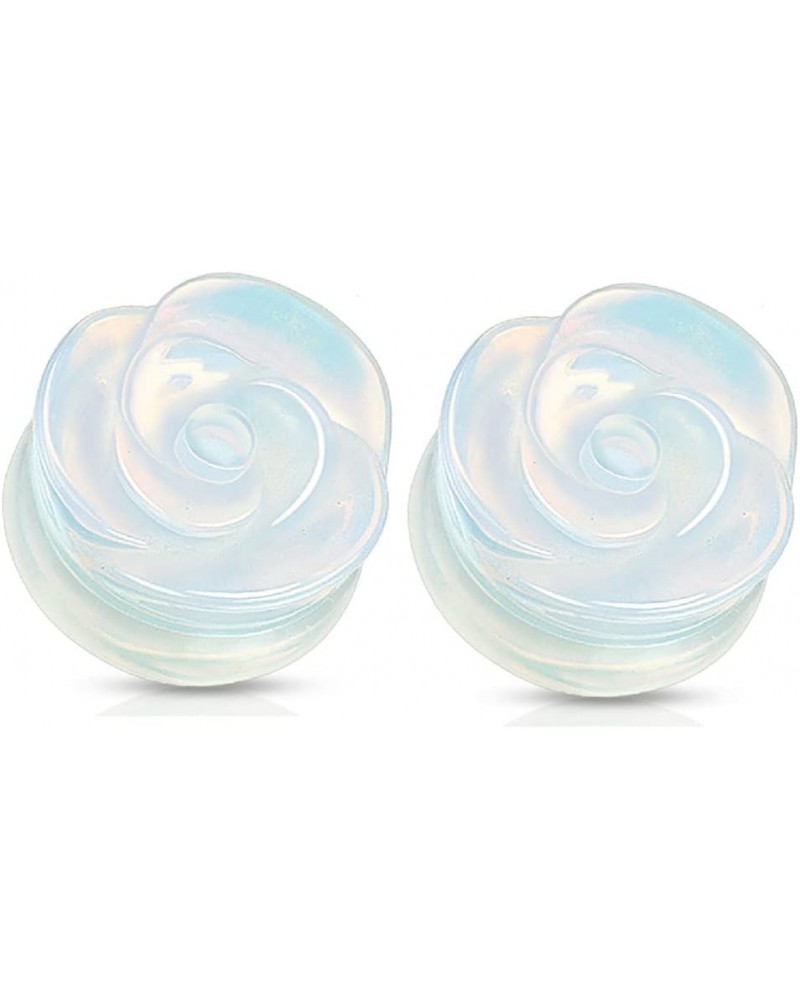 Opalite Rose Carved into Synthetic Opal Semi Precious Single Side Double Flared Plugs, Sold as a Pair 10mm (00GA) $10.84 Body...