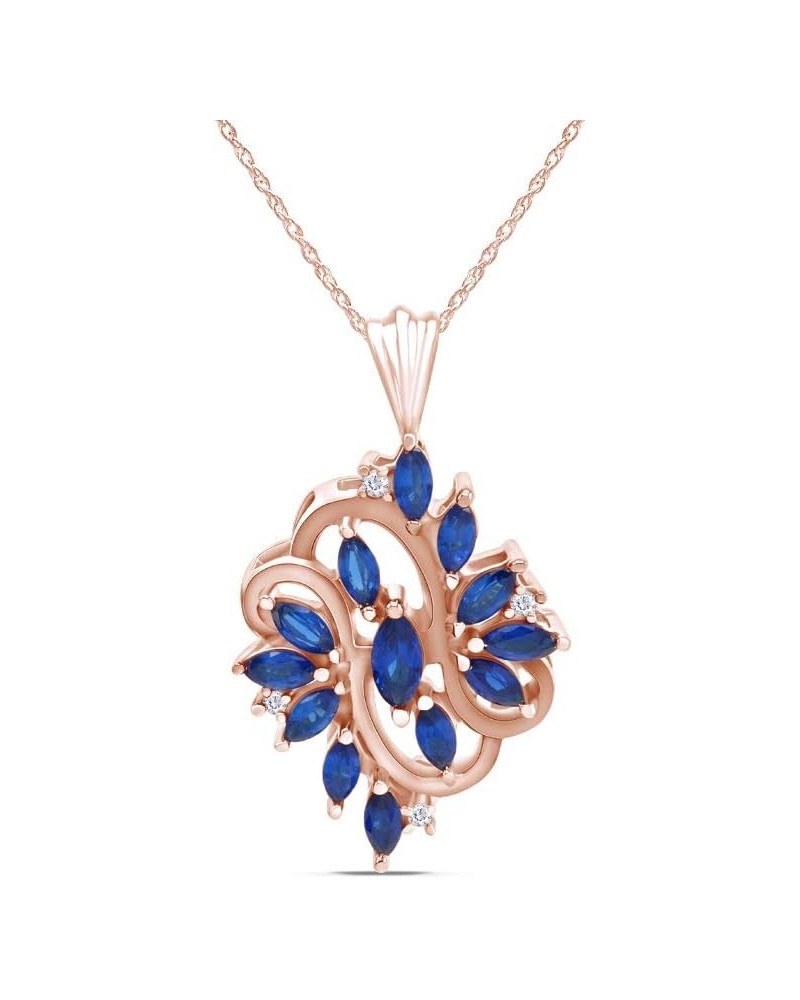 Marrquise Cut Simulated Blue Sapphire Cluster Pendant In 14K Gold Over Sterling Silver (1.36 Cttw) Rose-gold-plated-silver $3...