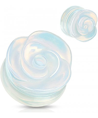 Opalite Rose Carved into Synthetic Opal Semi Precious Single Side Double Flared Plugs, Sold as a Pair 10mm (00GA) $10.84 Body...