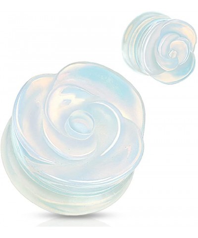 Opalite Rose Carved into Synthetic Opal Semi Precious Single Side Double Flared Plugs, Sold as a Pair 10mm (00GA) $10.84 Body...