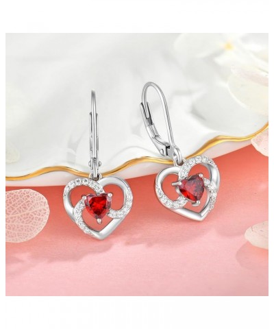 Women's Heart Birthstone Dangle Earrings, 925 Strlings Silver 5A Cubic Zircon Leveback Earrings Jewelry Birthday Gifts for He...