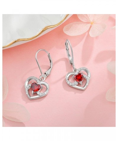 Women's Heart Birthstone Dangle Earrings, 925 Strlings Silver 5A Cubic Zircon Leveback Earrings Jewelry Birthday Gifts for He...