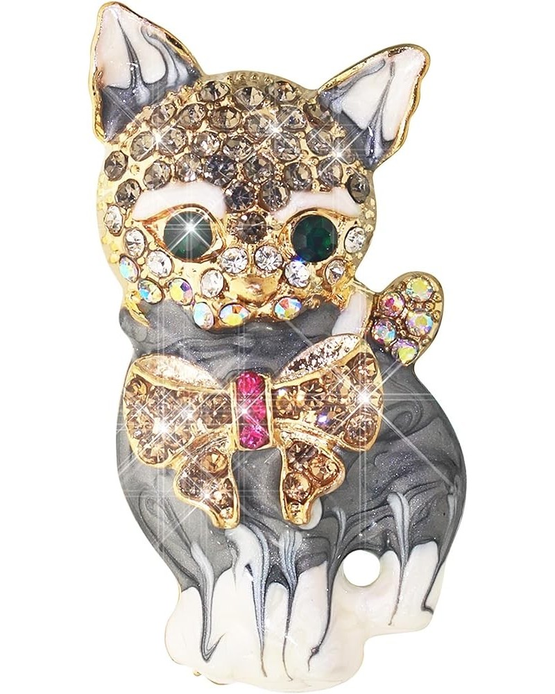 Classical Teddy Bear Rhinestones Bowknot Brooches Cute Animal Cat Enamel Squirrel Pin Corsage Scarf Clips Grey Cat $9.68 Broo...