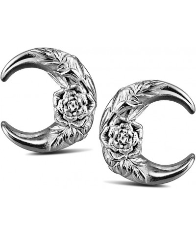 2 PCS Hypoallergenic 316 Stainless Steel 0G-1" Hot Moon Flower Saddle Hangers Plugs Unique Saddle Gauges Ear Plugs Expander S...