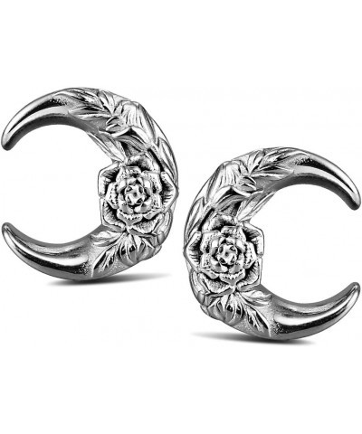 2 PCS Hypoallergenic 316 Stainless Steel 0G-1" Hot Moon Flower Saddle Hangers Plugs Unique Saddle Gauges Ear Plugs Expander S...