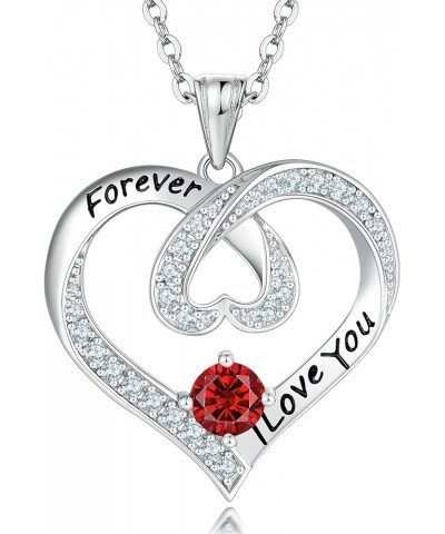 I Love You Forever Love Heart Necklaces for Women 925 Sterling Silver with Birthstone Zirconia, Birthday Gift for Wife Mom Gi...