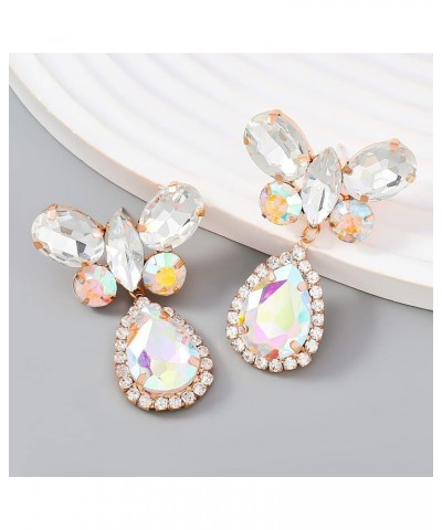 Women's butterfly earrings water drop shape color exaggerated alloy inlaid earrings elegant party party dress earrings friend...