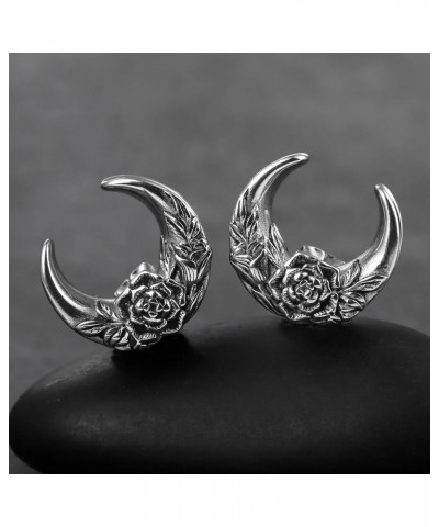 2 PCS Hypoallergenic 316 Stainless Steel 0G-1" Hot Moon Flower Saddle Hangers Plugs Unique Saddle Gauges Ear Plugs Expander S...