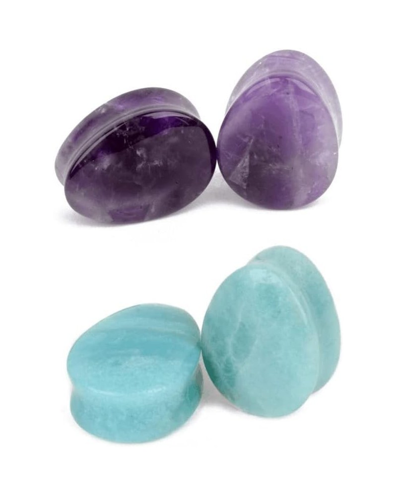 Amethyst Amazonite Ear Plugs Tunnels Organic Natural Stone Stretcher Expander Gauges Earrings Teardrop Double Flared Body Pie...