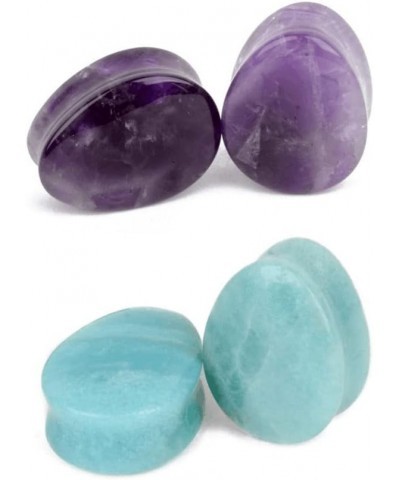 Amethyst Amazonite Ear Plugs Tunnels Organic Natural Stone Stretcher Expander Gauges Earrings Teardrop Double Flared Body Pie...