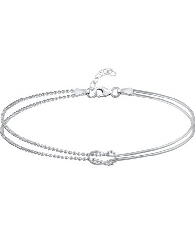 Romantic Love Knot Infinity Anklet Ankle Bracelet For Women Teens Split Beaded Ball Snake Chain .925 Sterling Silver Adjustab...