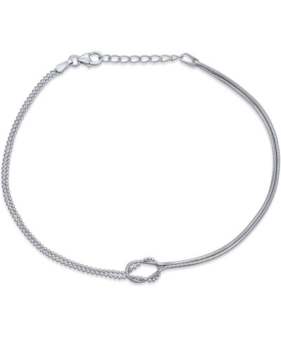 Romantic Love Knot Infinity Anklet Ankle Bracelet For Women Teens Split Beaded Ball Snake Chain .925 Sterling Silver Adjustab...