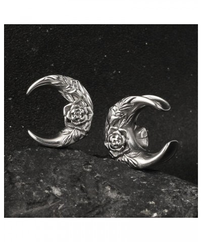 2 PCS Hypoallergenic 316 Stainless Steel 0G-1" Hot Moon Flower Saddle Hangers Plugs Unique Saddle Gauges Ear Plugs Expander S...