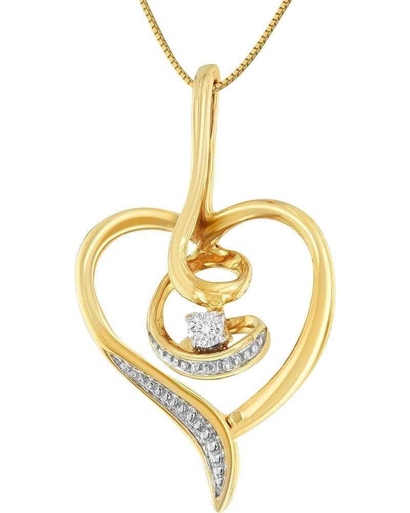 10K Gold .03 Cttw Diamond-Accented Round-Cut Diamond Swirl Open Heart 18" Pendant Necklace (I-J Color, I2-I3 Clarity) - Choic...