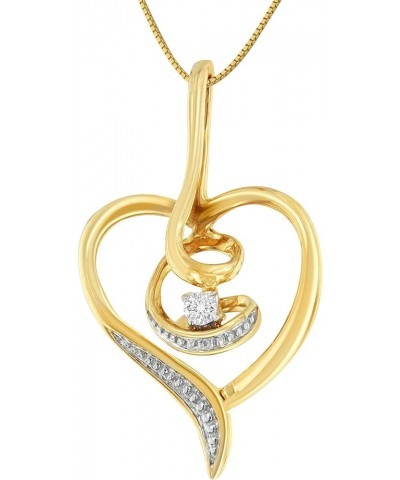 10K Gold .03 Cttw Diamond-Accented Round-Cut Diamond Swirl Open Heart 18" Pendant Necklace (I-J Color, I2-I3 Clarity) - Choic...