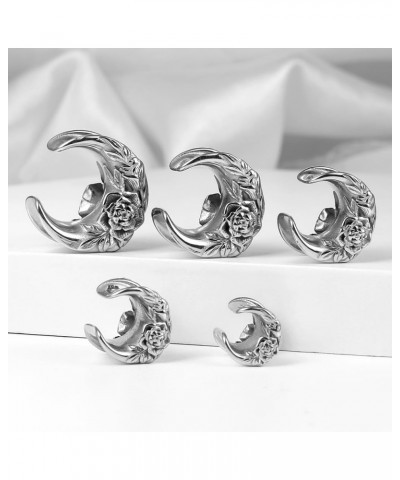 2 PCS Hypoallergenic 316 Stainless Steel 0G-1" Hot Moon Flower Saddle Hangers Plugs Unique Saddle Gauges Ear Plugs Expander S...