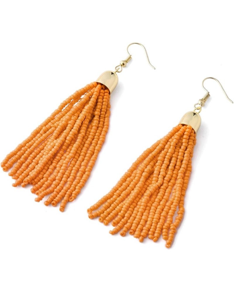 Handmade Beaded Tassel Earrings - Boho Drop Fringe Earrings for Women Girls, Native American Indian Earrings Short Orange $9....