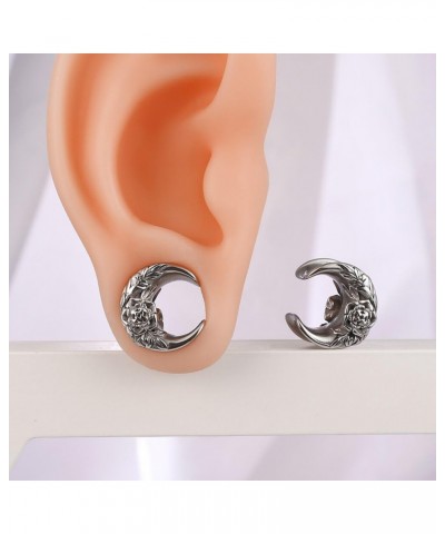 2 PCS Hypoallergenic 316 Stainless Steel 0G-1" Hot Moon Flower Saddle Hangers Plugs Unique Saddle Gauges Ear Plugs Expander S...